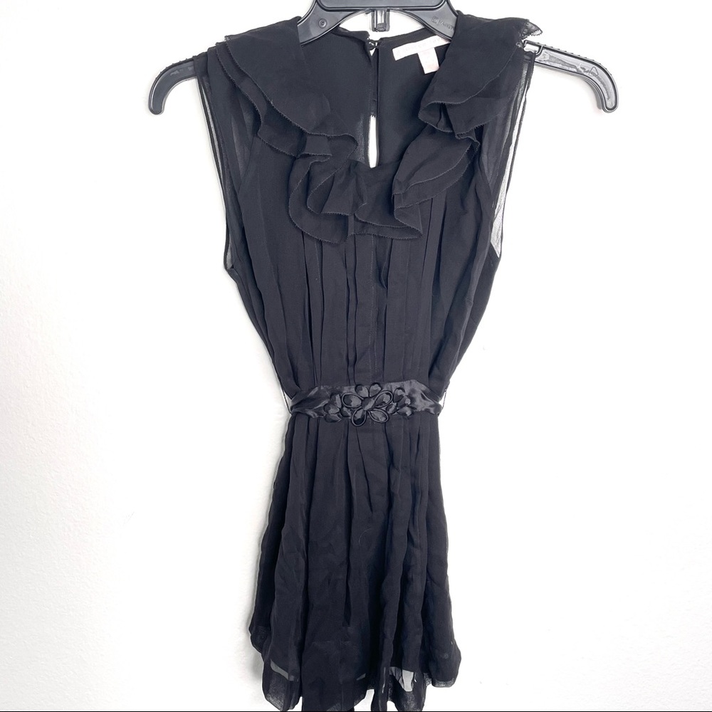 Rebecca Taylor Top Womens Size 0 Black Silk Short Flutter Sleeve Tie Waist Lined